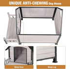 Dog House with Anti-Bite Metal Iron Frame Outdoor Wooden Dog Kennel Indoor Puppy Shelter for Small Medium Large Dogs Weatherproof(Off-White)