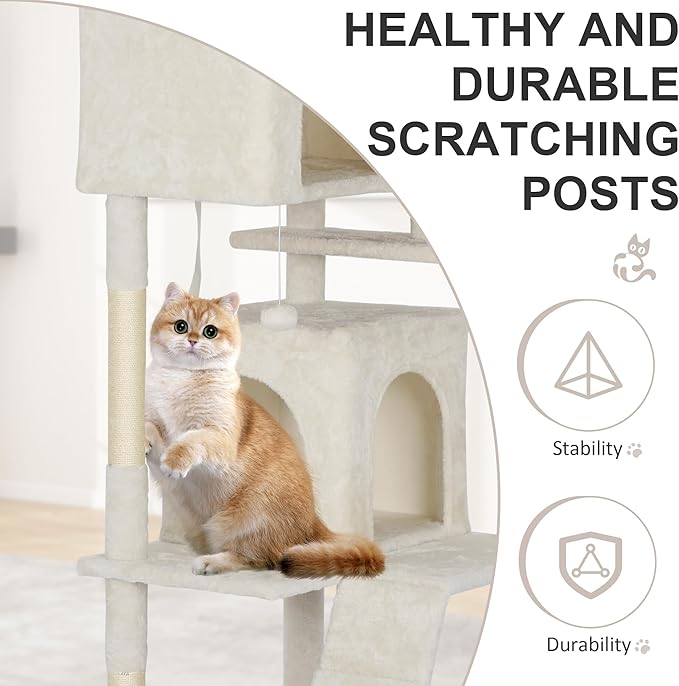81" Multi-Level Cat Tree Tower with Scratching Posts - Space-Saving Design for Indoor Kittens Toys & Condo, Compact Floor Footprint & Vertical Space for Multi-Cat Homes-Beige
