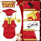 5 Pcs Dog Graduation Costume Set Include 2026 Pet Graduation Gown with Stole Puppy Grad Cap Lensless Glasses DIY Letter Stickers for Dogs Cats Holiday Costume Accessory(Red Yellow,L)
