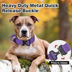 Joytale Tactical Dog Collar for X-Large Dogs with Control Handle, Heavy Duty Military Training Collar for Power Breeds, AirTag Holder Case, Quick Release Metal Buckle, Soft Padded, XL, Purple