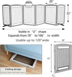 ZJSF Freestanding Dog Fence Indoor, Foldable Dog Gate for Doorways, Stairs or Hallways, Sturdy Wood Extra Wide Pet Gate with Support Feet for The House, Grey, 32 "Height-6 Panels