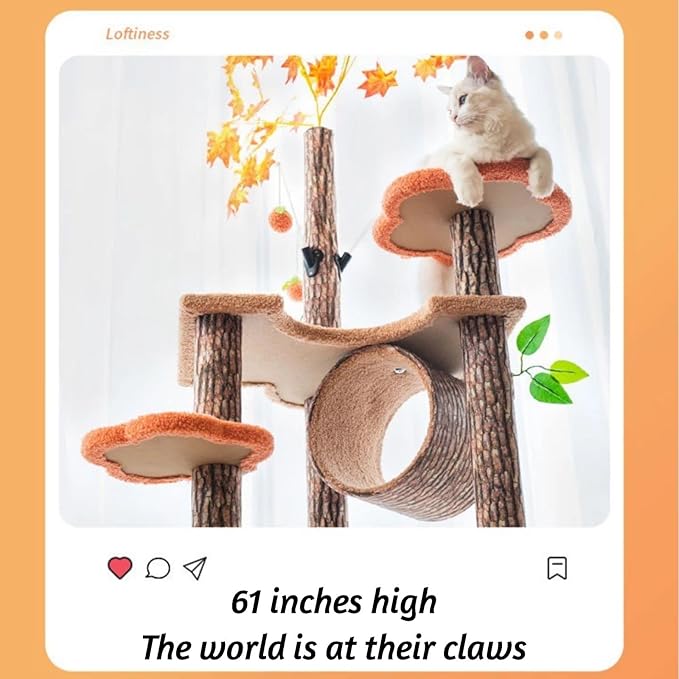 61 inches high, 6-Layer Platform Pets Cat Tree cat Tower for Indoor cat with Leaves,Sisal-Covered Scratching Post and Condo