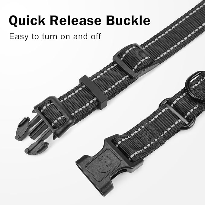 Martingale Collar for Dogs with Quick Release Buckle, Reflective Soft Padded & Escape Proof, Adjustable Nylon Dog Collars for Training & Daily Walking (Black,XS