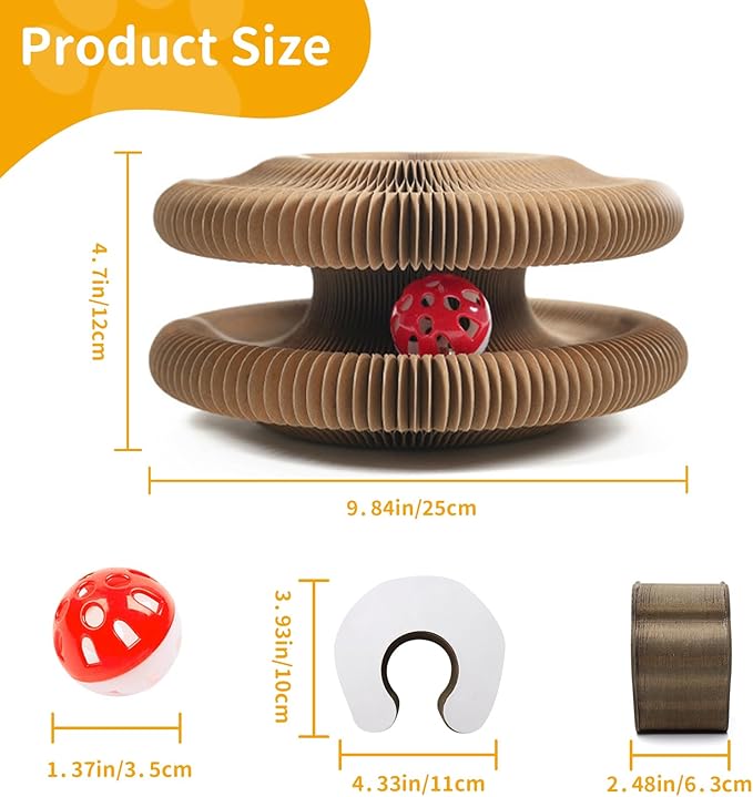 Magic Organ Cat Toy, Foldable & Reversible Accordion Scratching Board with Ball, Interactive Cardboard Cat Toy for Indoor Cats & Kittens, 2 Pack