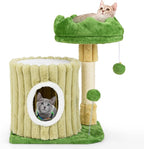 Tangkula Small Cat Tree, Green Cat Tower with Private Cat Condo, Plush Top Perch, Hanging Pompom & Spring Toy, Sisal Scratching Post, Cute Cat Climbing Tree for Indoor Cats