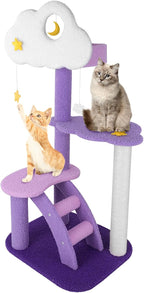 Lucky Monet 43 Inches Cat Tree Tower for Indoor Cats, 3-Layer Purple Cute Purple Pink Cat Tree Unique Cat Condo with Scratching Post