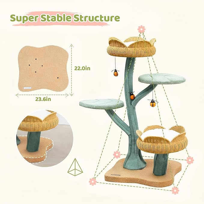 Happy & Polly Tulip Design 47.8-in Fleece Large Cat Tree (Yellow)