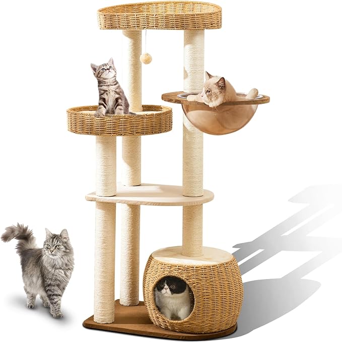 Modern Cat Tree for Large Cats, 51'' Multi-Level Cat Tower for Indoor Cats, Sturdy Design with 8 Sisal Scratching Posts 4 Cat Condos/Perches, Ideal for Multi-Cat Households & Easy Assembly