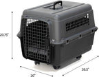SportPet Airline Compliant MEDIUM 24.25" Travel Dog Kennel-Durable Plastic Airline Pet Carrier w/ Removable Wheels & Food Bowls, Collapsible Indoor/Outdoor Dog Kennel, Dogs up to 23"L & 15"H-Dark Gray
