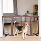 Dog Fence Indoor,Dog Gate Indoor for Doorway pet gate -4-Panel Freestanding, Hallways, House or Stairs -80x32-Inch Retractable Foldable Expandable Wood Pet by SFJC (Brown) ﻿