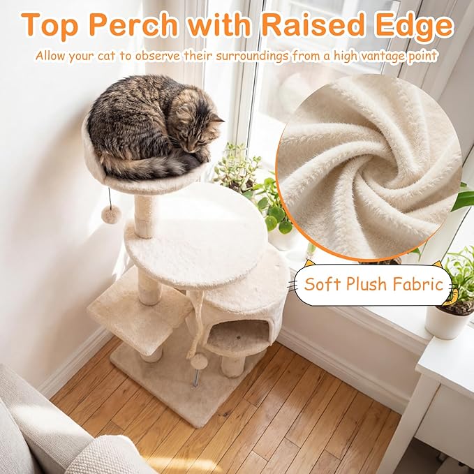 Tangkula 36 Inch Cat Tree Tower, Multi-Level Cat Tower with Condo, Top Perch, Sisal Scratching Posts & Hanging Rope, Spring & Hanging Balls, Climbing Platforms for Indoor Cats and Kittens (Beige)