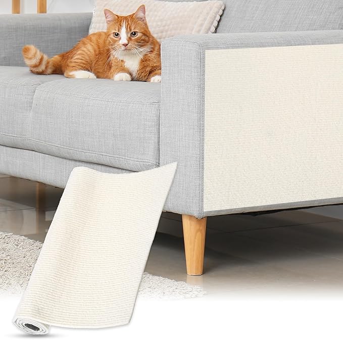 uxcell Self-Adhesive Cat Scratching Mat, 1 Roll 23.6" x 11.8" Couch Protector from Cat Claws for DIY Sofa, Wall, Doors, Cut Anti Cat Scratch Pad Carpet Mat, Beige