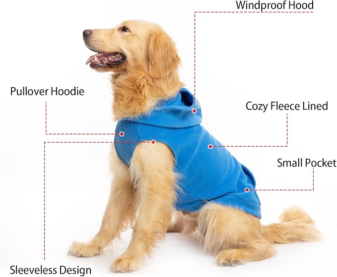 EXPAWLORER Dog Hoodie Fleece Sweater Vest, Hooded Dog Sweatshirt Fall Winter Pet Clothes with Leash Hole, Sleeveless Warm Cozy Puppy Clothing for Cat Small Medium Large Dogs Girl Boy, Blue L