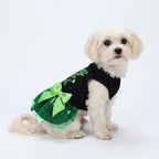 Fitwarm Cutest Clover in the Patch Dog Dress, St Patricks Day Dog Clothes for Small Dogs Girl, Funny Pet Cat Puppy Holiday Outfit, Black, Emerald Green, XS