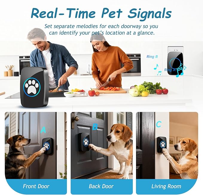 Edge Touch Dog Bell – Blk Long-Range Wireless Dog Door Bell 1000ft with LED, Waterproof Dog Buttons & Dog Clicker for Communication, Durable Bells for Dog Training to Go Outside(2 Chimes & 1 Bell)