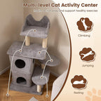 PETSITE 48.5-inch Multi-Level Cat Tree, Modern Cat Tree Tower with Sisal Scratching Posts, Double-Layer Condo, Cute Top Perch, and Multiple Jumping Platforms, Grey