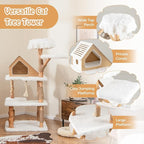 PETSITE 60 inch Solid Wood Cat Tree Tower, Multi-Level Wooden Cat Tower with Jute Scratching Posts, Cat Condo, Sisal Rope, Soft Long Plush, Modern Tall Cat Tree for Indoor Cats Large Adult