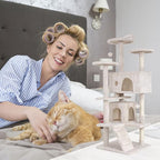 Go Pet Club 54'' Tall Multi-Level Cat Tree with 3 Scratching Posts, 3 Platforms, 2 Condos, Toys, Corner Design for Large Cats