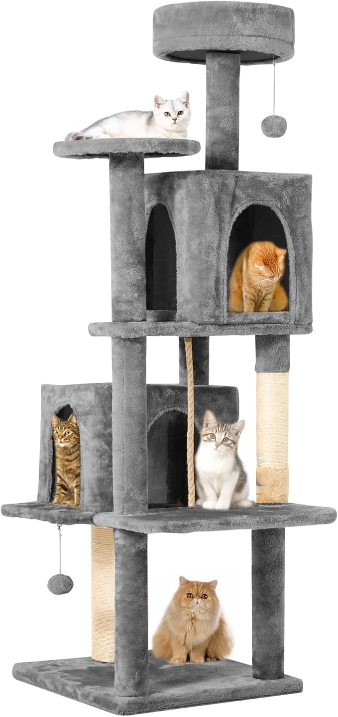 58" Cat Tree Large Cat Tower Condo w/Multi-Level Scratching Post for All Indoor Cats (Grey)