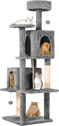 58" Cat Tree Large Cat Tower Condo w/Multi-Level Scratching Post for All Indoor Cats (Grey)
