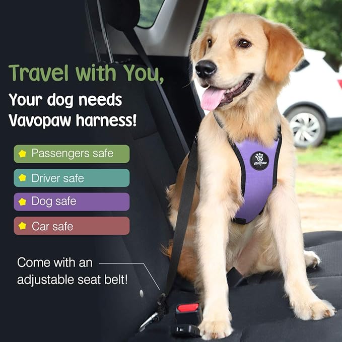 Dog Seat Belt, Safety Vest Dog Car Harness with Adjustable Buckle Dogs Seat-Belt for Vehicle Nylon Pet Safety Seats Belts Heavy Duty(XL, Purple)