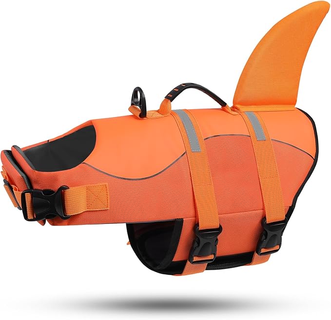 ASENKU Dog Life Jacket - Pet Safety Vest for Swimming & Boating, Shark Life Jacket with Floatation, Dog Lifesavers Swimsuits for Small Medium Large Dogs (OrangeMix, XS)