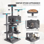 Cat Tree 53 inches Cat Tower for Indoor Cats Cat House with Replaceable and Removable Dangling Ball Cat Trees and Towers with Funny Toys, Light Gray