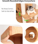 Wood Cat Tree for Large Cat, 62-Inch Tall Cat Tower with Scratching Post for Indoor Cats, Multi-Level Cat Condo with Hand-Woven Cat Bed and Acrylic Bowl Easy to Clean