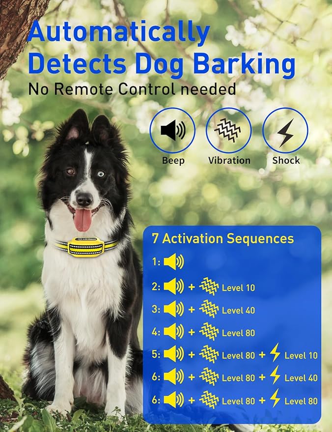 2-in-1 Bark and Shock Collar for Dogs, Smart Anti Barking Dog Training Collar with 5 Adjustable Sensitivity, Automatic Bark Collar with Remote, Vibration, Beep, Shock and Automatic (Yellow)