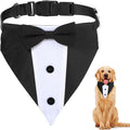 Dog Tuxedo Suit, Bandana Collar with Bow Tie, Doggy Prince Bow Tie Shirt Formal Pet Wedding Attire, Dog Outfits for Large Dogs, Dogs Adjustable Bows Ties for Wedding Birthday Valentines (L, Black)