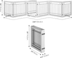 Vantas Folding Pet Gate 144" Wide, 30" Tall No-Assembly Wooden Dog Gate with Door Walk Through, Freestanding Wire Pet Puppy Safety Fence, with 2PCS Support - White