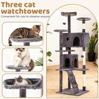 BestOffice 70 Inch Cat Tree, Multi-Level Cat Tower with Condo, Perches, Sisal Scratching Posts, Climbing Ladder,Indoor Activity Center Play House for Kittens & Adult Cats, Light Gray