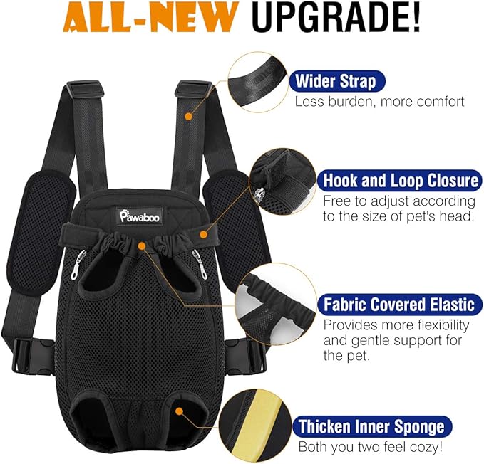Pawaboo Adjustable Dog Carrier Backpack, Pet Front Cat Carrier Bag for Traveling Hiking, Pet Carriers Backpack for Small Dogs Puppies Cats 13-16lbs, XL, Black