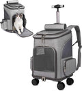 Wheeled Pet Carrier Backpack Pet Stroller, Travel Carrier, Car Seat for Small Dogs Cats Puppies, Comfort Cat Backpack Removable Rolling Wheels – Mesh Ventilation Windows (Grey)
