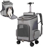 Wheeled Pet Carrier Backpack Pet Stroller, Travel Carrier, Car Seat for Small Dogs Cats Puppies, Comfort Cat Backpack Removable Rolling Wheels – Mesh Ventilation Windows (Grey)