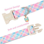 ARING PET Easter Dog Collar, Cute Colorful Plaid Stripe Girl Doggy Collars with Quick Release Buckle for Puppy Small Medium Large Dogs-M