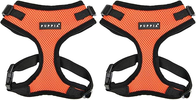 Puppia Authentic RiteFit Harness with Adjustable Neck Orange, Medium (Pack of 2)