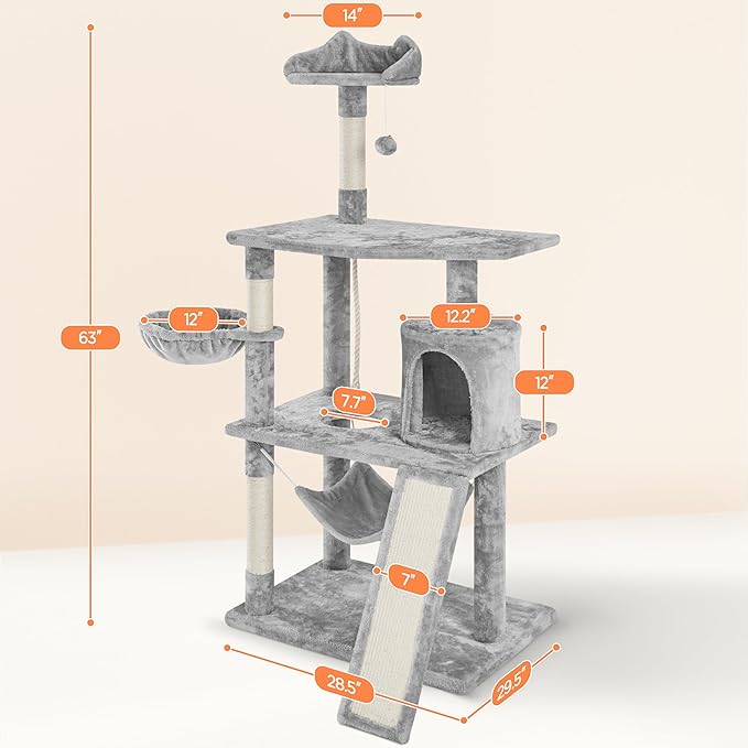 Topeakmart Cat Tower for Indoor Cats 63.5inch, Cat Furniture Condo with Scratching Posts as Kitten Activity Center
