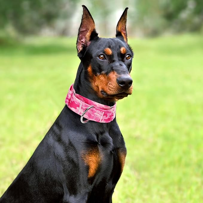 Wide 1.5 inch Martingale Collar for Dogs,Big Thick Dog CollarNo-Slip Escape Proof Choke No Pull Cinch for Male and Female Dogs for Training & Walking -Pink camo M