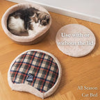 Cat Cave Bed – Enclosed Self Warming Hideaway with Detachable Lid & Mat, Covered House for Indoor Kitten & Kitty (Redwhite)