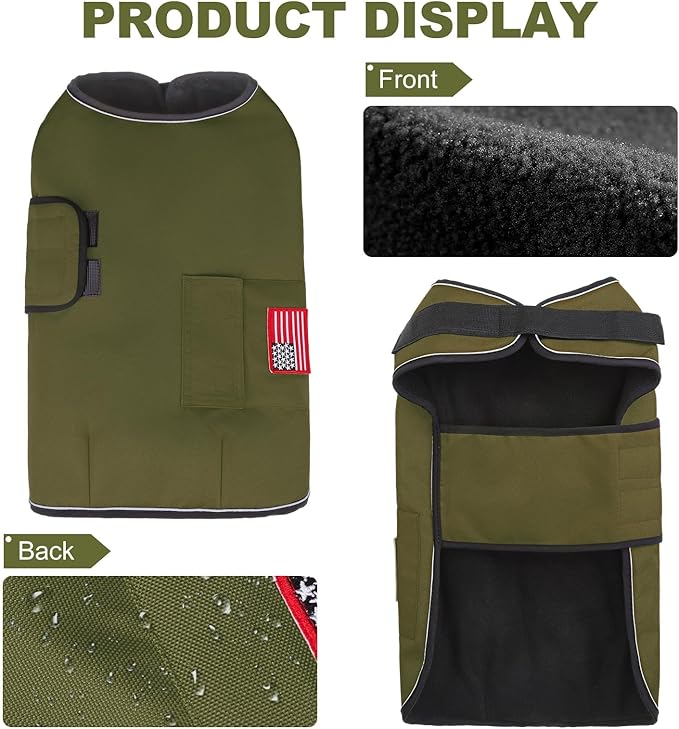 BEAUTYZOO Dog Winter Coat for XX-Large Dogs Waterproof, Warm Reflective Great Dane Oxford Canvas Jacket, Fleece Dog Cold Weather Coats Windproof for Female Male Dogs, Green XXL