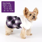 Dog Sweater with Leash Set Plaid Fleece Dog Clothes for Small Dogs Girl Boy Winter Pet Dress Cold Weather Coat Fall Sweater for Chihuahua Yorkie Cat Puppy Costumes (Purple, Small)