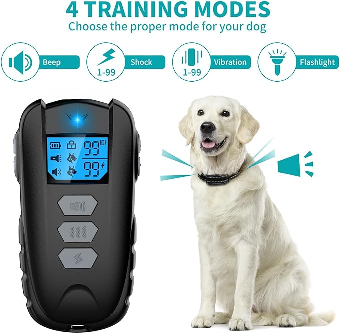 Dog Training Collar with Remote, Waterproof Dog Collar with Beep Vibration Shock, Adjustable 0 to 99 Shock Vibration Levels Dog Training Set for Small Medium Large Dogs