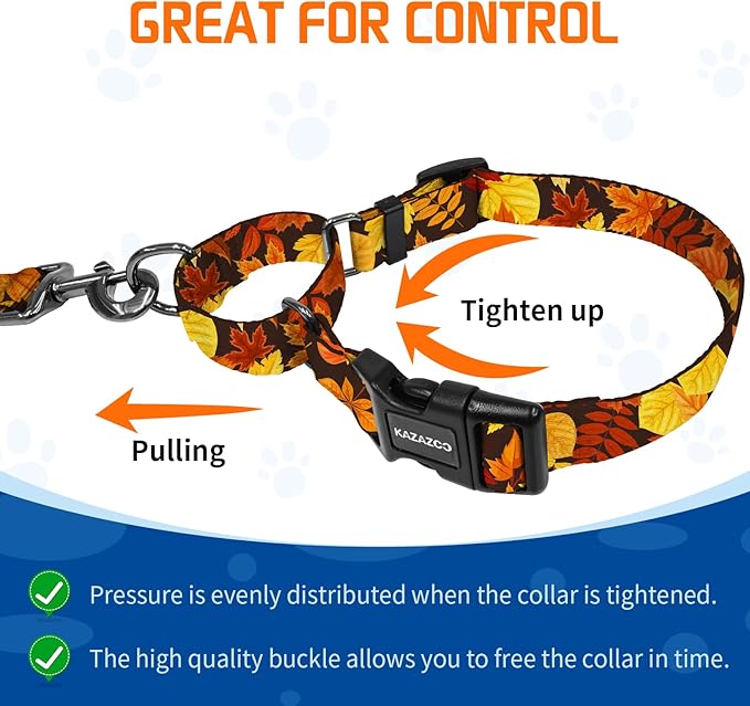 Kazazoo Martingale Collar for Dogs with Quick Release Buckle Adjustable Soft Durable Dog Collar for Small Medium Large No Pull Training Dog Collars-Maple Leaf L