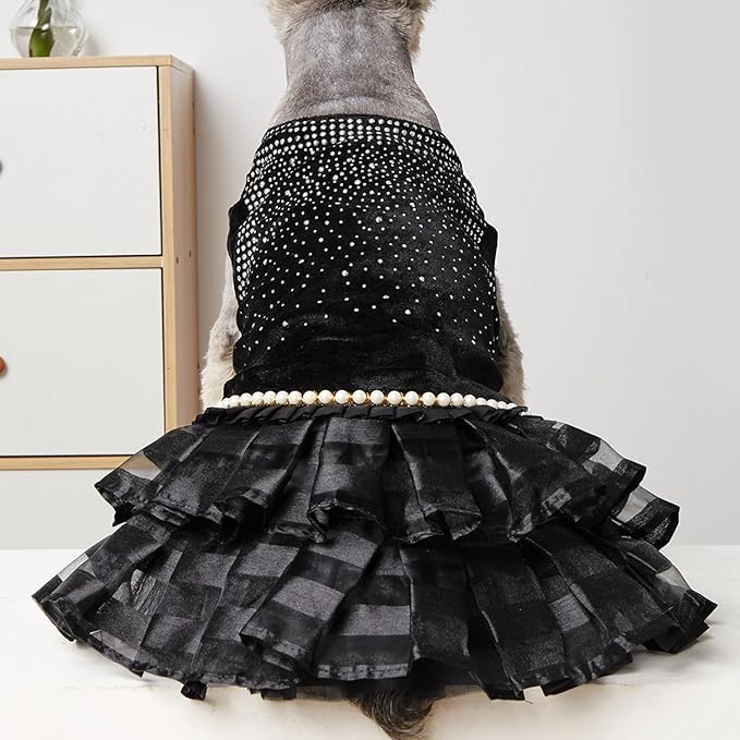 Dog Bling Black Birthday Party Dress,Pet Tutu Skirt Happy New Year Wedding Dress for Small Medium Dog,Summer Dog Shirt Clothes Outfits (X-Small, Black)