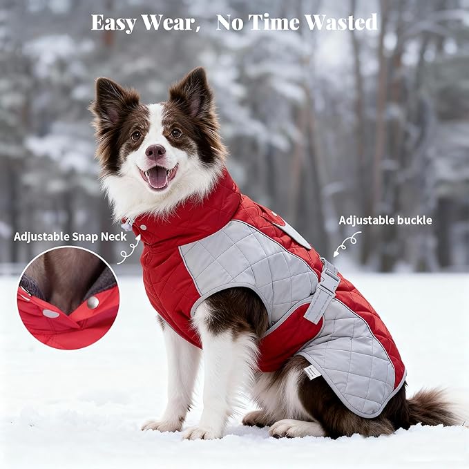 Dog Coat Dogs Jacket Waterproof Reflective Adjustable Dog-Winter Coats for Small/Medium/Large Dogs Dachshund Coat-(Red, X-Large)