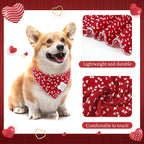 E-Clover Mother's Day Dog Bandana & Matching Scrunchie-Heart Dog Bandanas Red Pet Scarf Bib for Small Dogs Puppy Girl Boy Owner Valentines Mom Gift