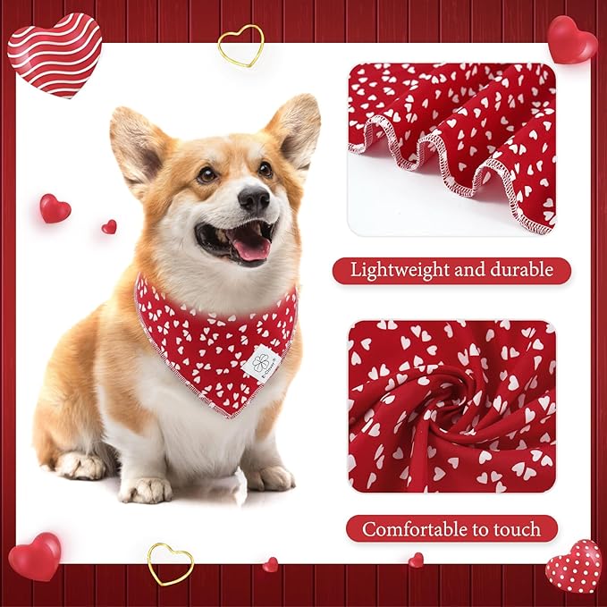 E-Clover Mother's Day Dog Bandana & Matching Scrunchie-Heart Dog Bandanas Red Pet Scarf Bib for Small Dogs Puppy Girl Boy Owner Valentines Mom Gift