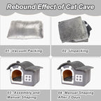 Jiupety Bear Cat Houses for Indoor Cats, Chimney Cute Cat Bed Cave, Enough Interior Space, Cartoon Soft Pet House Up to 3-10 lbs Kitten, Gray