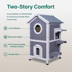 GEGURI Outdoor Cat House Winter-Proof, Two-Story Insulated Cat Shelter for Feral Cats with Thermal Layer, Removable Roof, Balcony & Escape Door, Weatherproof & Warm Shelter for Cats